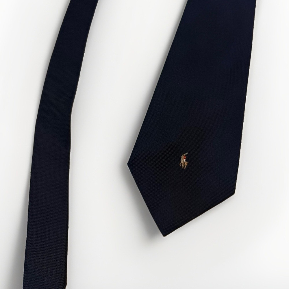 Vintage Polo Ralph Lauren Silk Tie Navy Blue Pony Handmade Italy 100% Silk